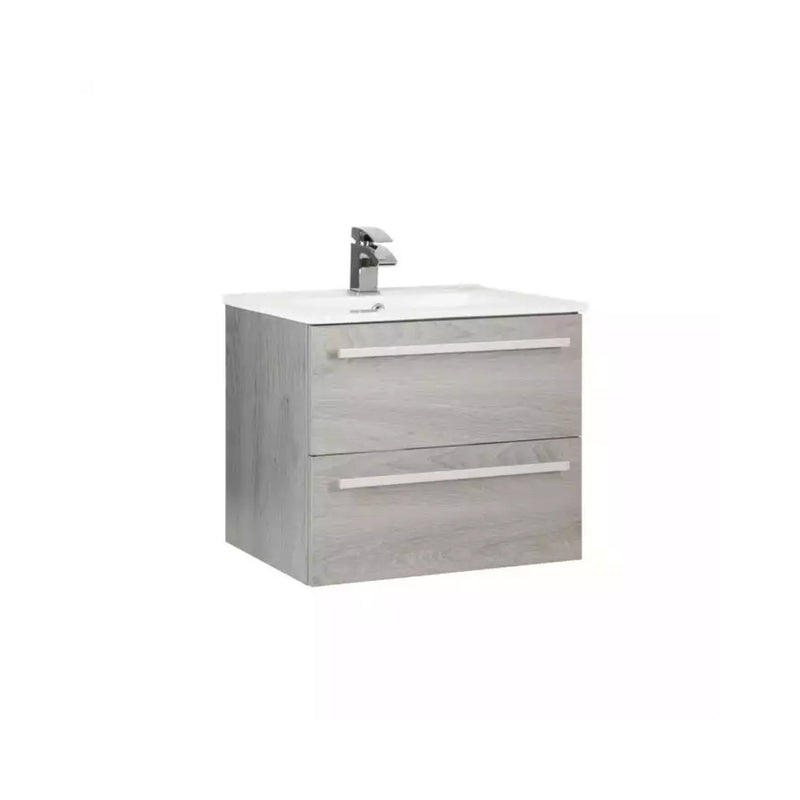 Kartell Wall Mounted 2 Drawer Unit & Ceramic Basin 800Mm X 450Mm Silver Oak