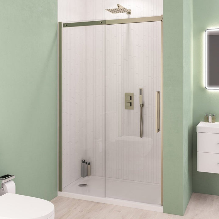 Eastbrook Corniche 8mm Glass Semi-Frameless Sliding Door 2000mm H x 1400mm W Brushed Brass