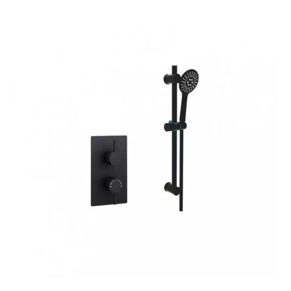 Kartell Nero Round Thermostatic Shower With Adjustable Slide Rail Kit Matt Black