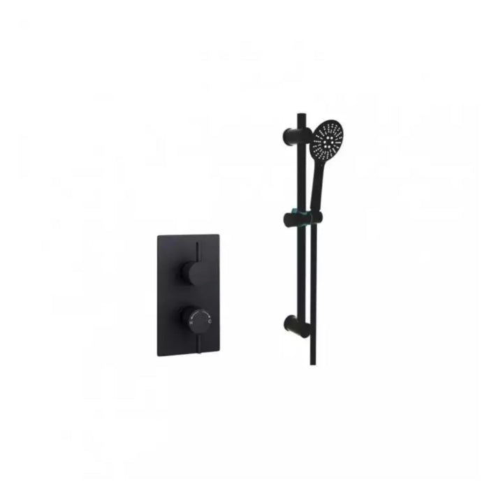 Kartell Nero Round Thermostatic Shower With Adjustable Slide Rail Kit Matt Black