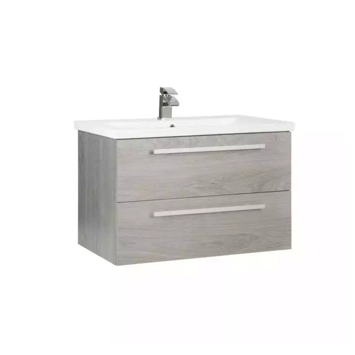Kartell Wall Mounted Cabinet & Mid Depth Ceramic Basin 800mm x 450mm Silver Oak