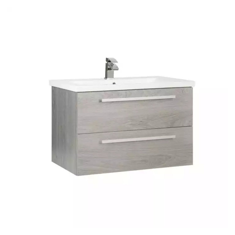 Kartell Wall Mounted Cabinet & Mid Depth Ceramic Basin 800Mm X 450Mm Silver Oak
