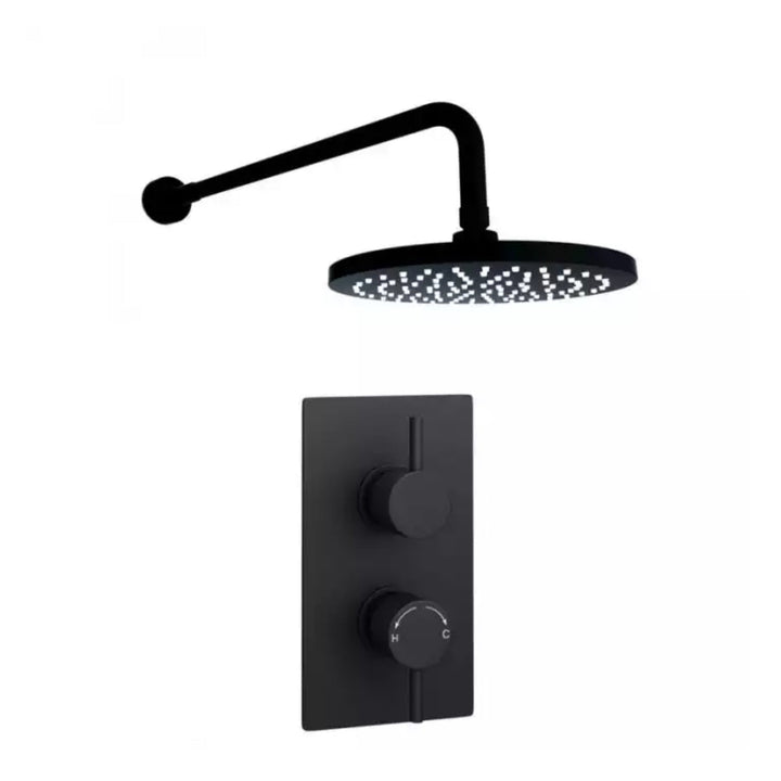 Kartell Nero Round Concealed Thermostatic Shower Valve With Fixed Overhead Drencher Matt Black