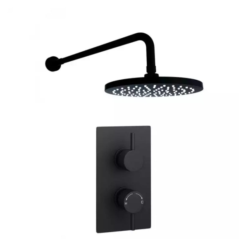 Kartell Nero Round Concealed Thermostatic Shower Valve With Fixed Overhead Drencher Matt Black