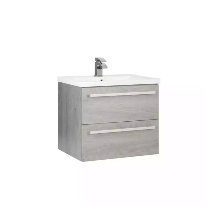 Kartell Wall Mounted Cabinet & Mid Depth Ceramic Basin 600mm x 450mm Silver Oak