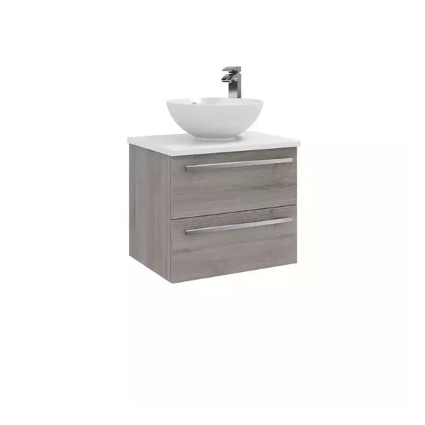 Kartell Wall Mounted Cabinet with Ceramic Worktop & Sit On Bowl 600mm x 450mm Silver Oak