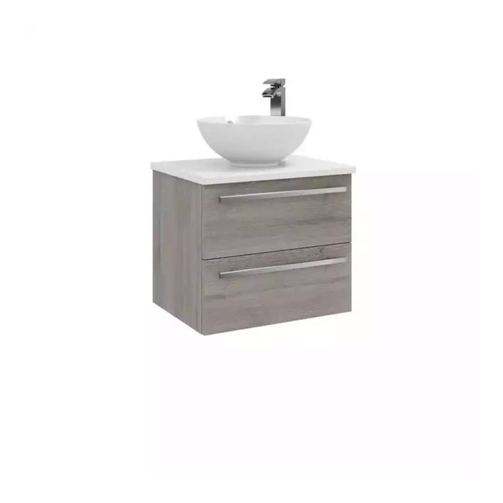 Kartell Wall Mounted Cabinet with Ceramic Worktop & Sit On Bowl 600mm x 450mm Silver Oak