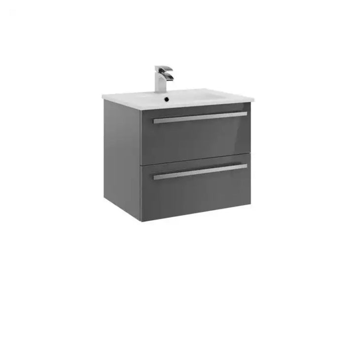 Kartell Wall Mounted Cabinet with Mid Depth Ceramic Basin 600mm x 450mm Storm Grey Gloss