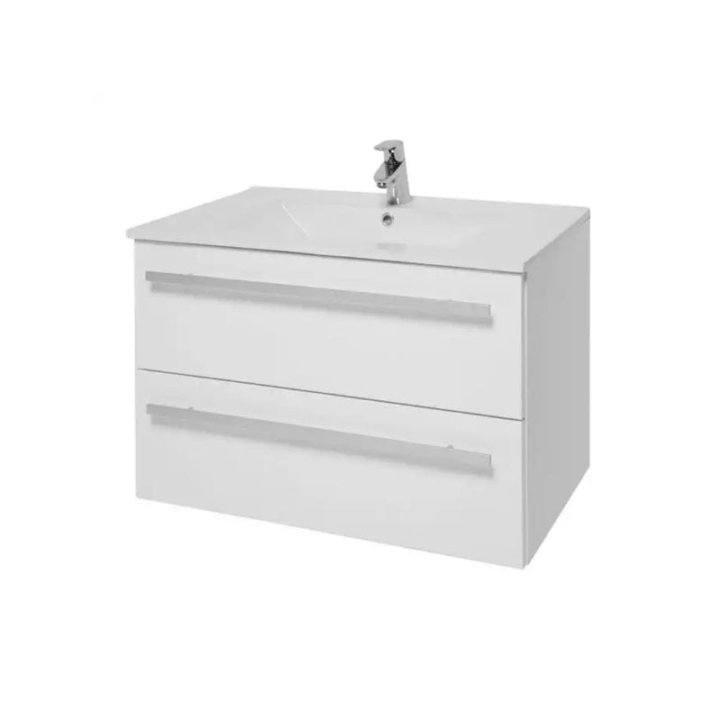 Kartell 2 Drawer Wall Mounted Cabinet & Ceramic Basin 800Mm X 450Mm White Gloss