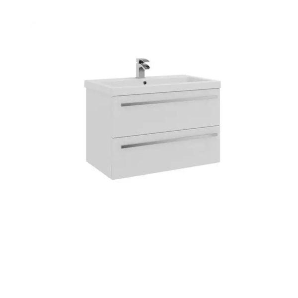 Kartell 2 Drawer Wall Mounted Cabinet & Mid Depth Ceramic Basin 800mm x 450mm White Gloss