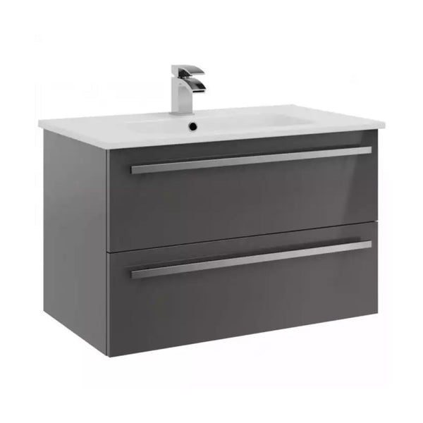 Kartell 2 Drawer Wall Mounted Cabinet with Ceramic Basin 800mm x 450mm Storm Grey Gloss