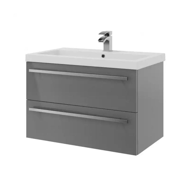 Kartell 2 Drawer Wall Mounted Cabinet with Mid Depth Ceramic Basin 800mm x 450mm Storm Grey Gloss