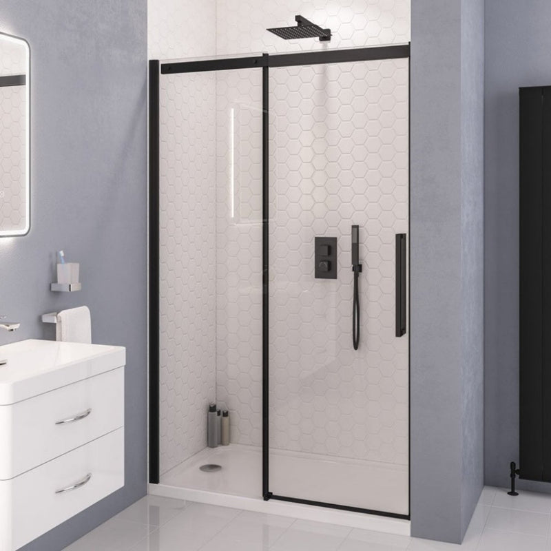 Eastbrook Corniche 8mm Glass Semi-Frameless Sliding Door 2000mm H x 1400mm W Matt Black