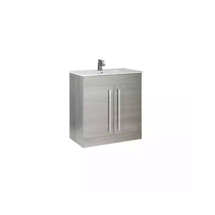 Kartell F/S 2 Door Vanity with Mid Depth Ceramic Basin 800mm x 450mm Silver Oak