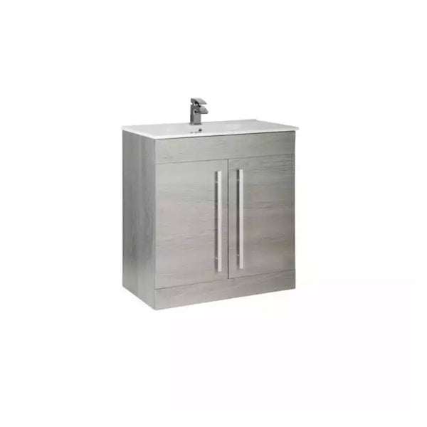 Kartell F/S 2 Drawer Vanity & Mid Depth Ceramic Basin 800mm x 450mm Silver Oak