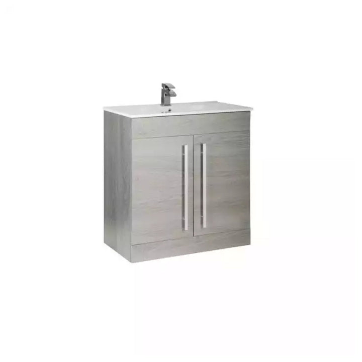 Kartell F/S 2 Drawer Vanity & Mid Depth Ceramic Basin 800mm x 450mm Silver Oak