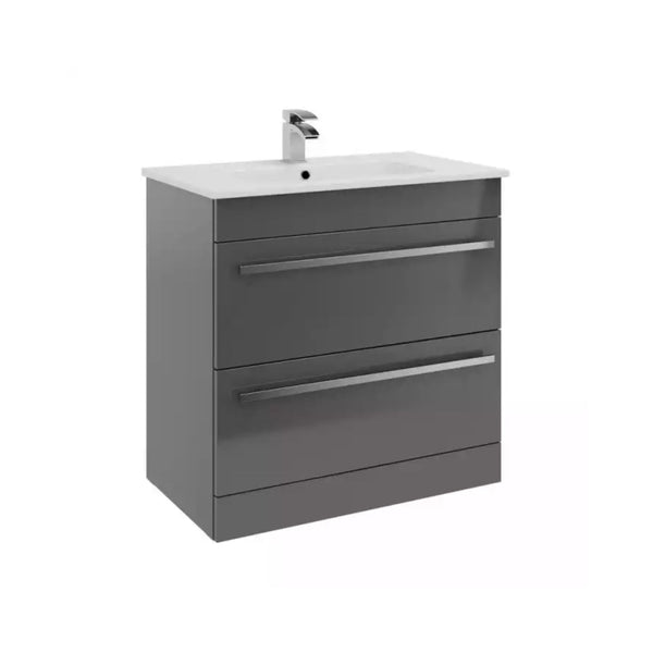 Kartell F/S 2 Drawer Vanity Unit & Ceramic Basin 800mm x 450mm Storm Grey Gloss
