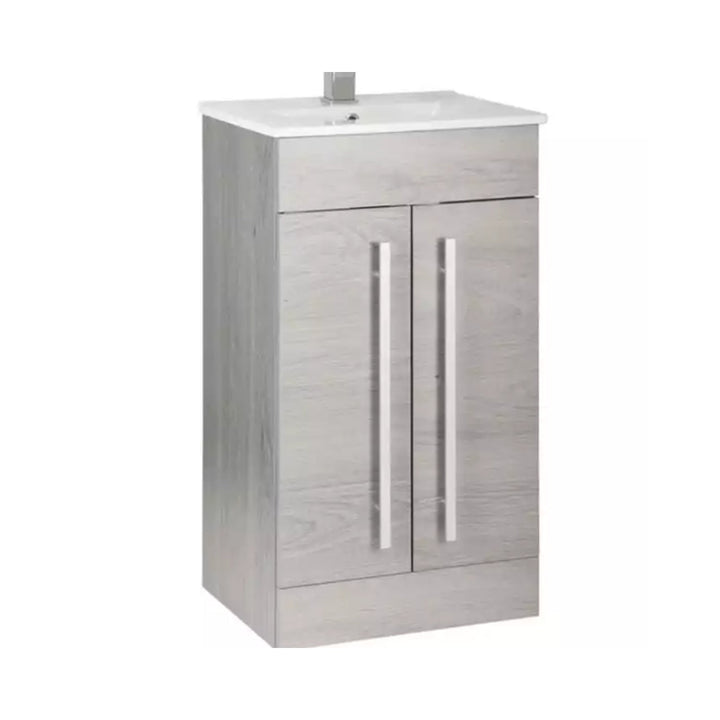 Kartell F/S 2 Door Vanity with Mid Depth Ceramic Basin 500mm x 390mm Silver Oak
