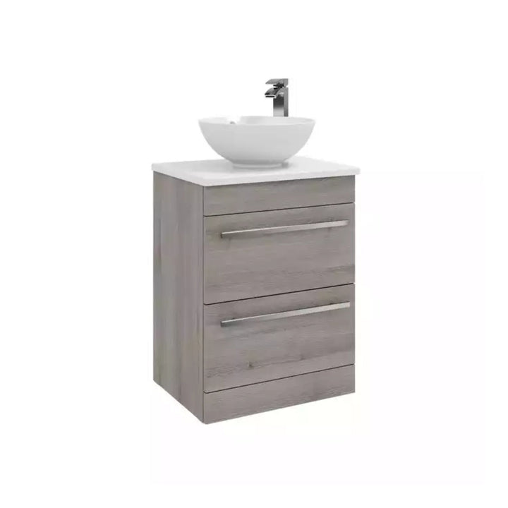 Kartell Purity F/S 2 Drawer Unit With Ceramic Worktop & Sit On Bowl 600mm x 450mm Silver Oak