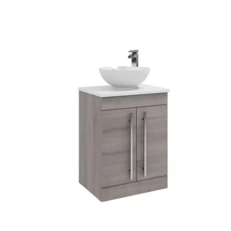 Kartell Purity F/S 2 Door Unit With Ceramic Worktop & Sit On Bowl 600Mm X 450Mm Silver Oak