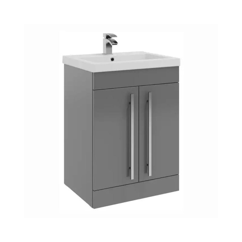 Kartell Purity F/S 2 Door Vanity Unit & Ceramic Basin 600Mm X 450Mm Storm Grey