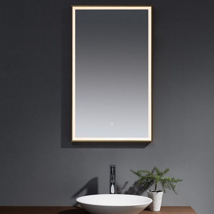 Kartell Pisuerga 1000mm x 600mm Bluetooth LED Brushed Brass Mirror - Gold Glass