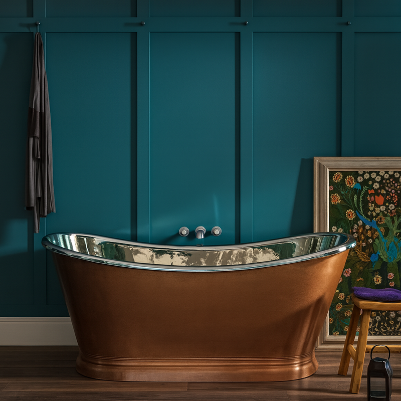 BC Designs Freestanding Traditional Boat Bath And Nickel Inner - Antique Copper/Nickel