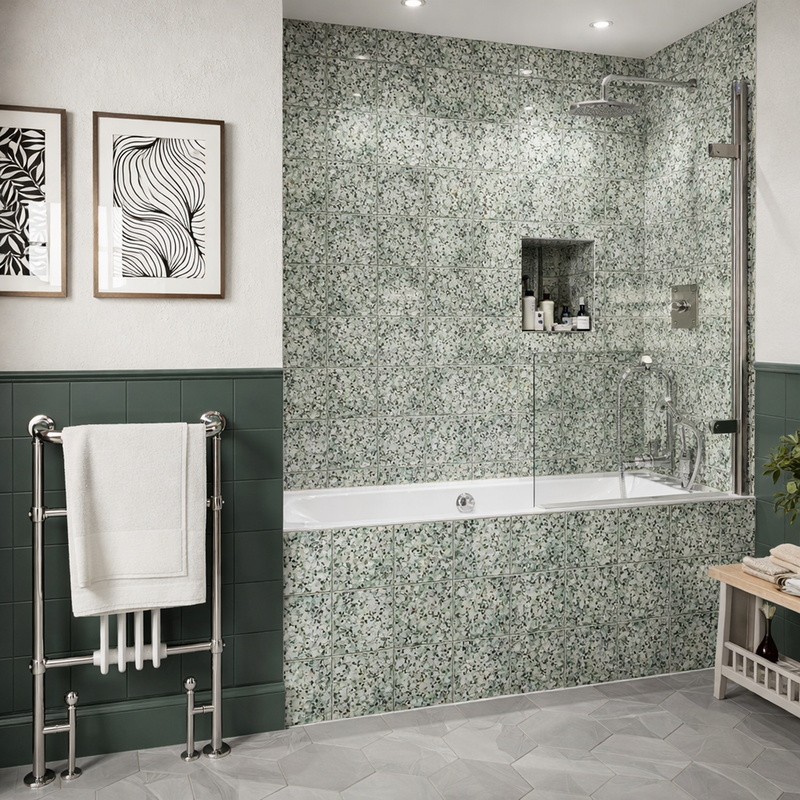 Burlington Classique Hinged Single Bath Screen - Nickel