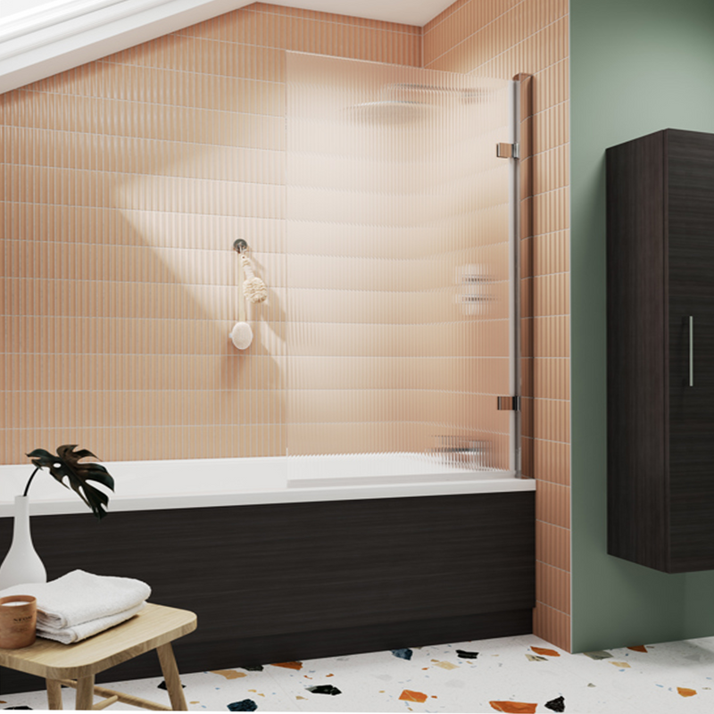 Nuie Square Hinged Fluted Bath Screen - Chrome