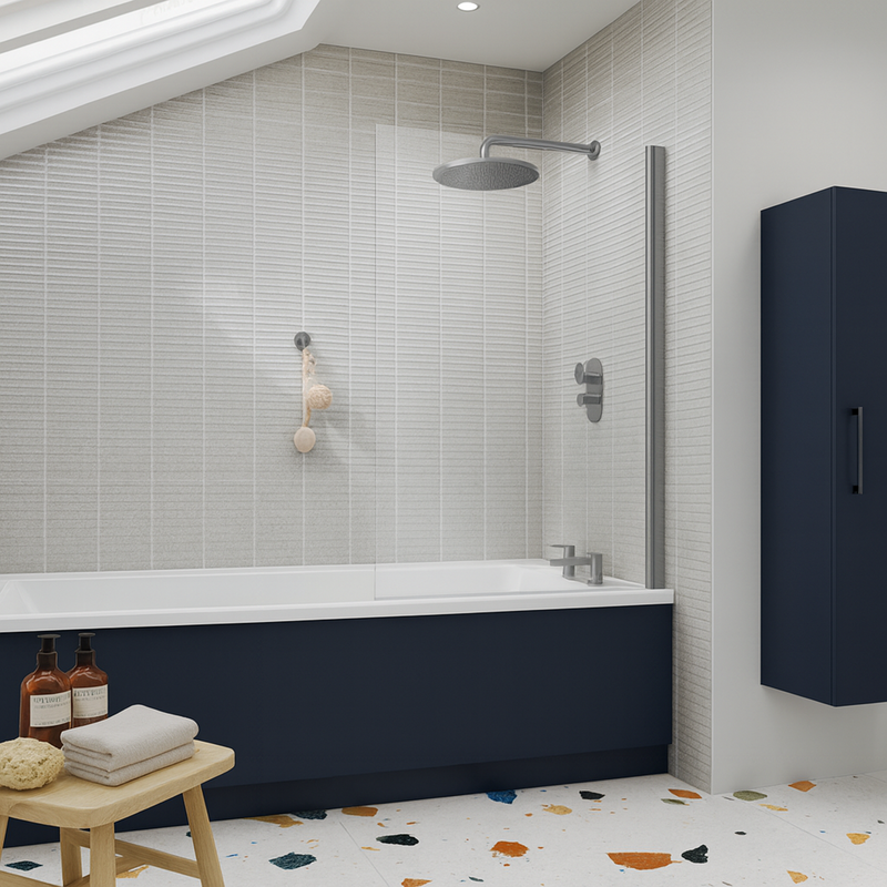 Nuie Square Bath Screen - Brushed Pewter