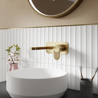 Nuie - Wall Mounted Basin Mixer Tap with Plate - Brushed Brass