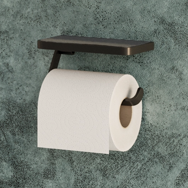 Hib - Toilet Roll Holder with Shelf & Anti-slip Mat - Black