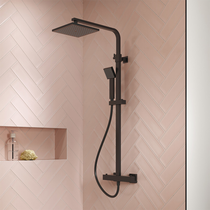 Nuie Square Thermostatic Bar Shower Kit - Matt Black