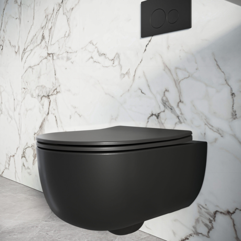 Scudo Riviera Round Wall Hung Toilet - Matt Black
