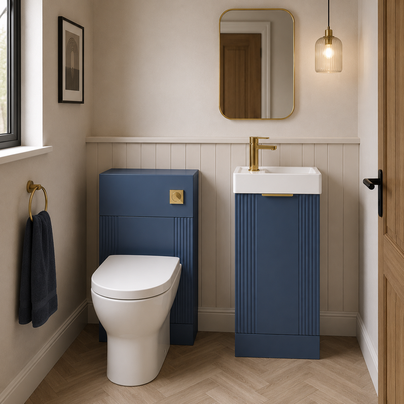 Nuie Deco 400mm Floor Standing Cloakroom Suite Package - Satin Blue