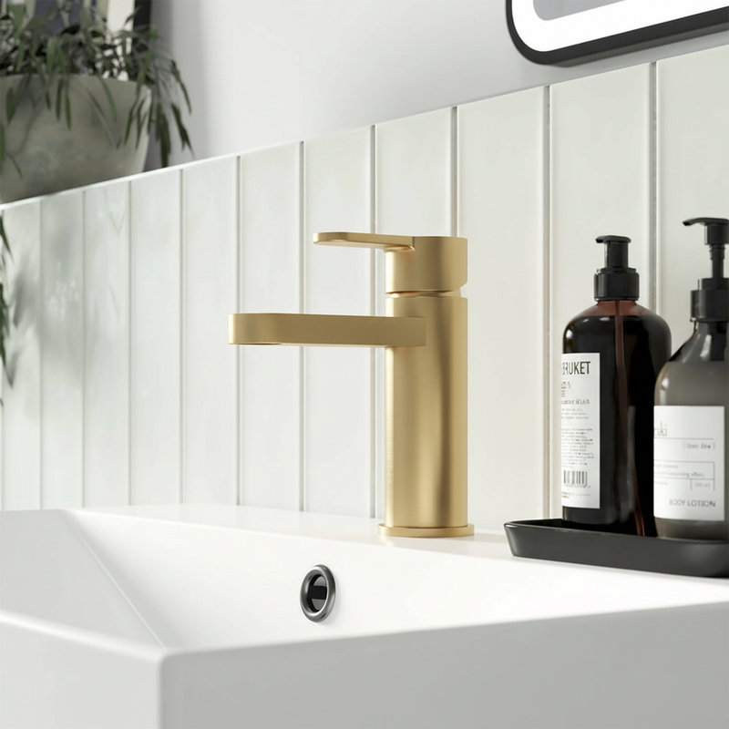 Nuie Fluted Mono Basin Mixer Tap - Brushed Brass