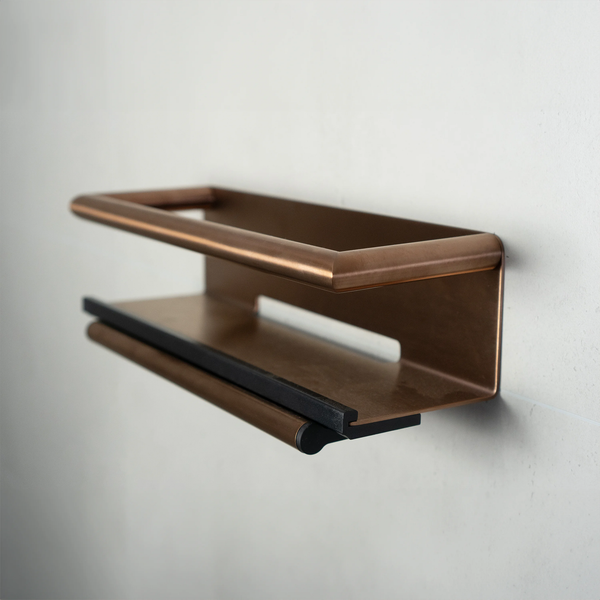 Hib - Shower Shelf with Grab Bar and Magnetic Squeegee - Brushed Bronze