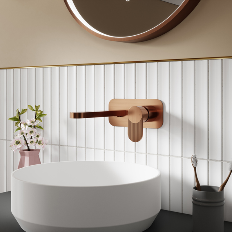 Nuie Wall Mounted Basin Mixer Tap with Plate - Brushed Bronze
