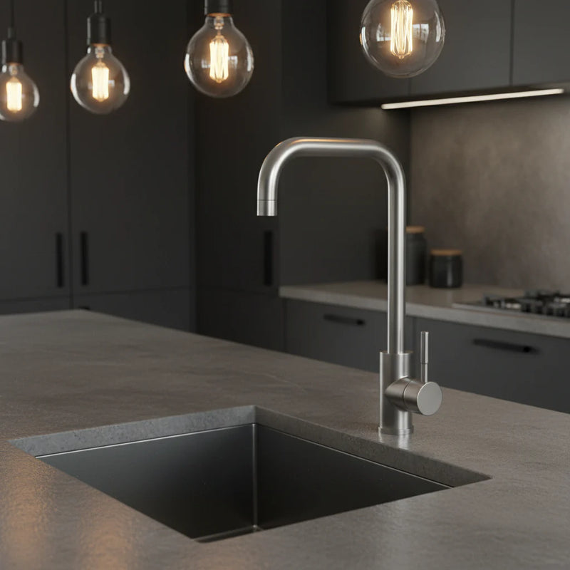 Nuie Top-Fix Vito Square Kitchen Mixer - Brushed Steel