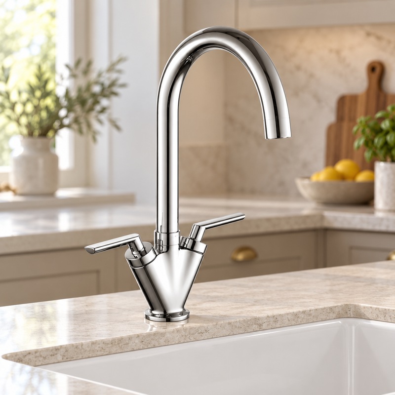 Kartell Mono Kitchen Sink Mixer Tap Dual Handle, Polished Chrome