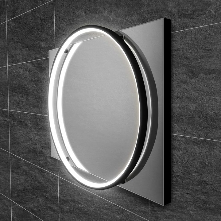 Hib - Solas Round Illuminated Bathroom Mirror - Black