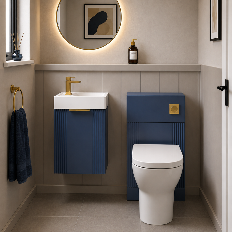 Nuie Deco 400mm Wall Hung Cloakroom Suite Package - Satin Blue