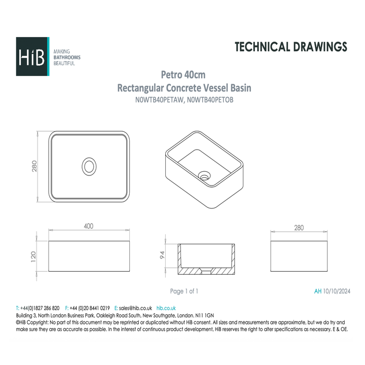 Hib - Petro Stone Effect Concrete Vessel Basin - Alabaster White