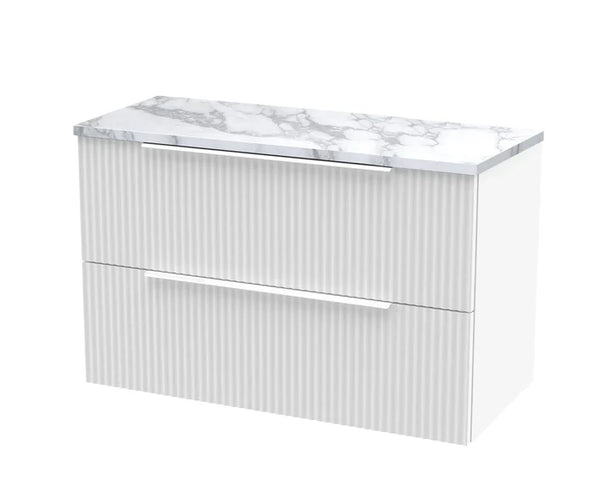 Hudson Reed Fluted 800mm Wall Hung 2-Drawer Vanity & Laminate Worktop White