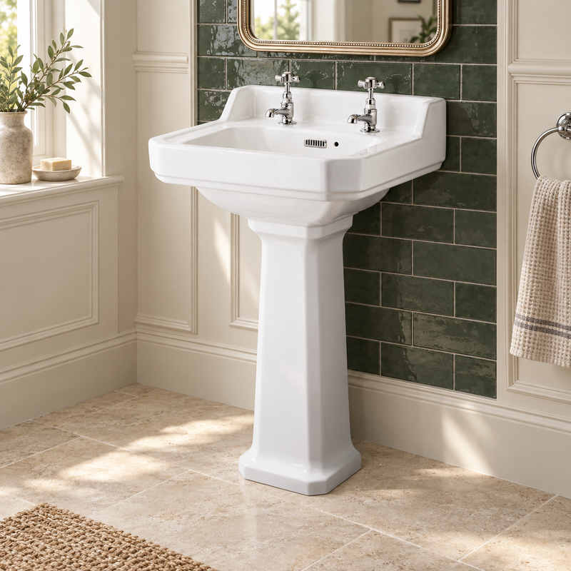 Old London Richmond 2 Tap Hole 500mm Ceramic Basin & Pedestal