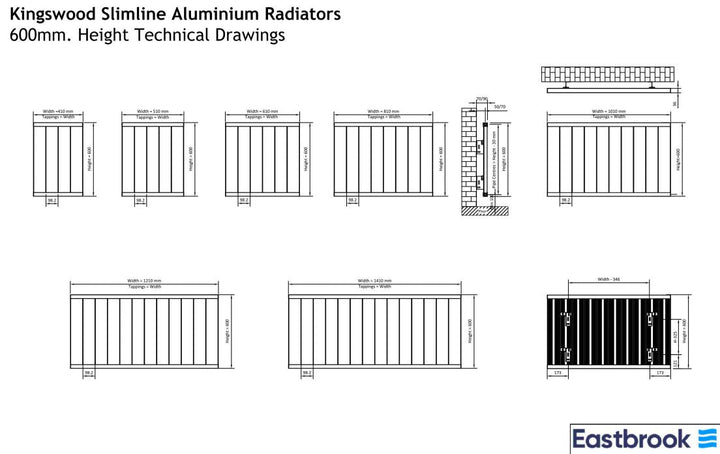 Kingswood Slimline 600 x 1010 Aluminium Radiator Matt Black