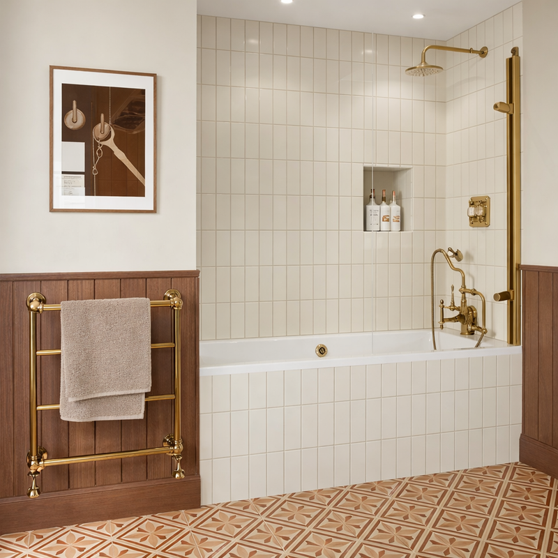 Burlington Classique Hinged Single Bath Screen - Gold