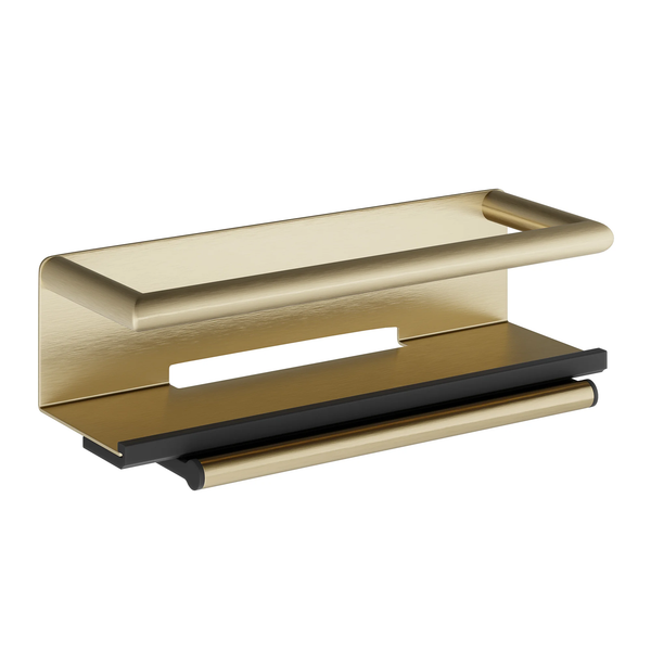 Hib - Shower Shelf with Grab Bar and Magnetic Squeegee - Brushed Brass