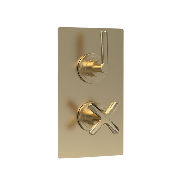 Nuie - Square Twin Thermostatic Shower Valve With Diverter - Brushed Brass