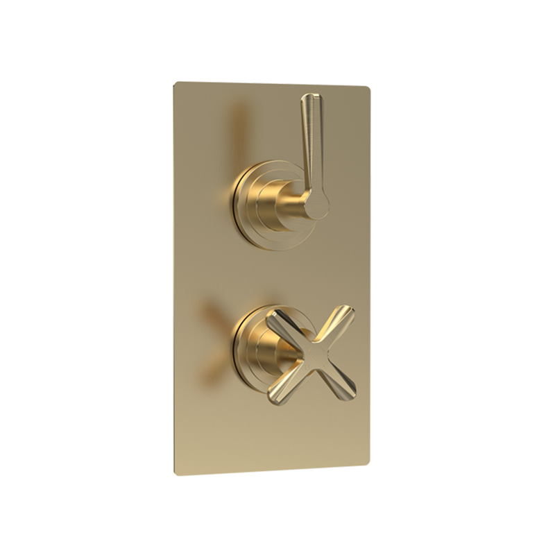Nuie - Square Twin Thermostatic Shower Valve With Diverter - Brushed Brass